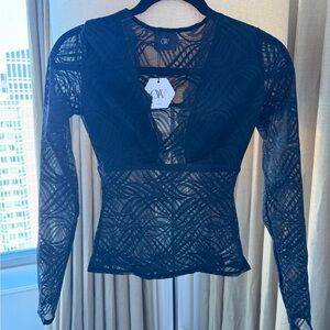 Elegant Sheer Black Lace Blouse